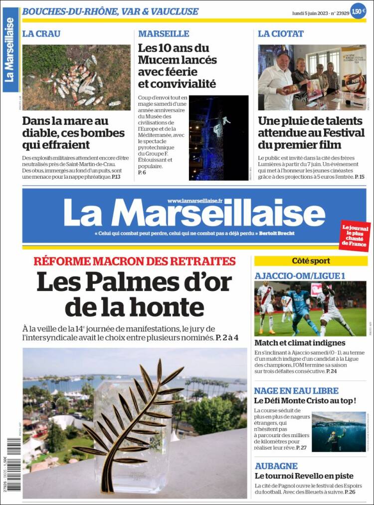 Portada de La Marseillaise (Francia)