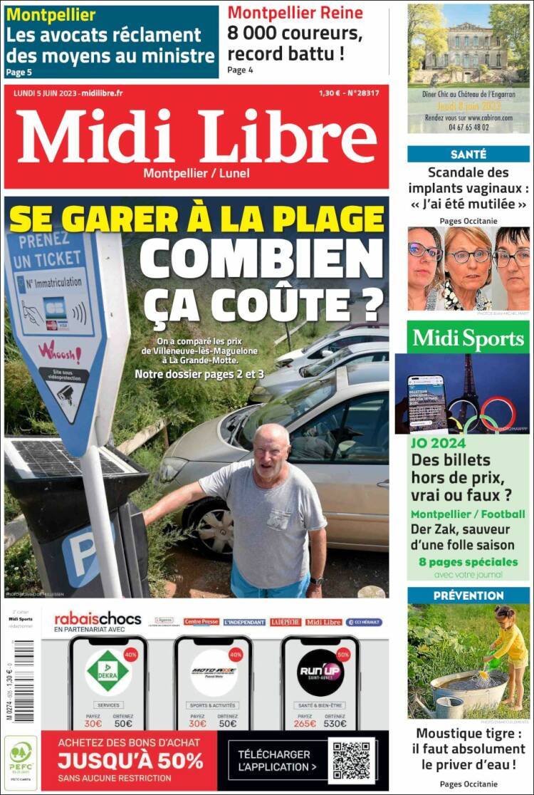 Portada de Midi Libre (Francia)