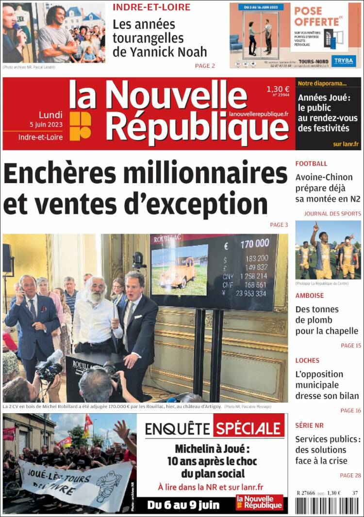 Portada de La Nouvelle Republique (Francia)