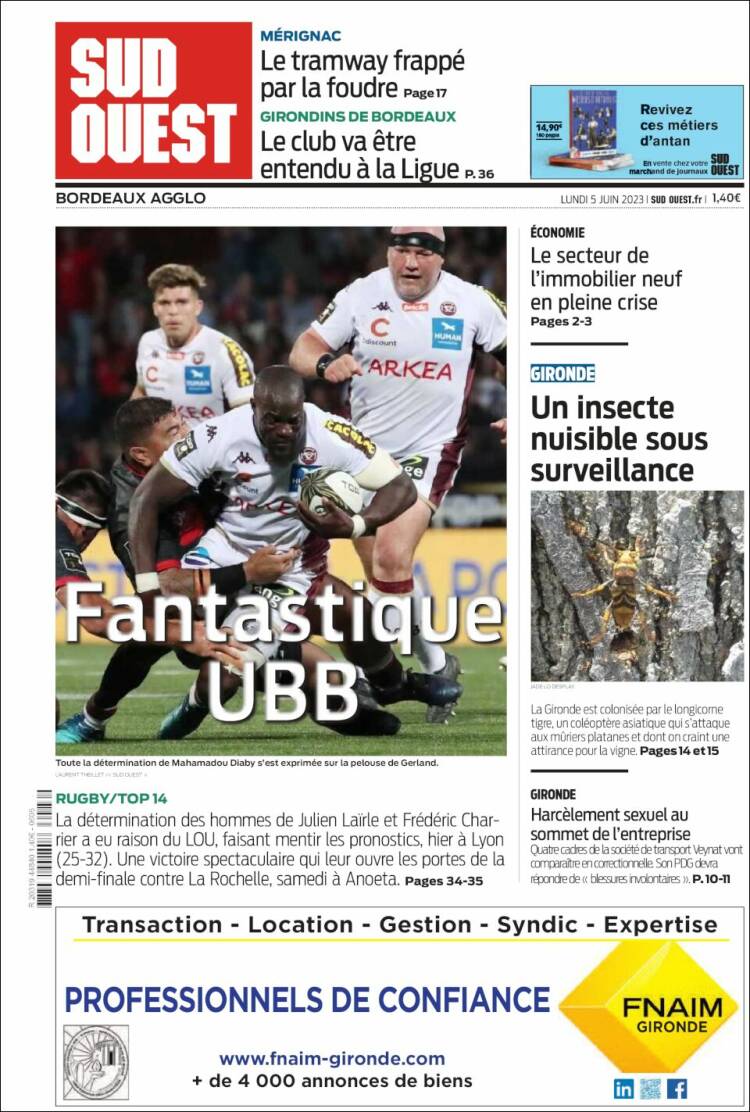 Portada de Sud Ouest (Francia)