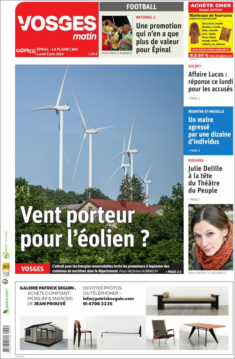 Portada de Vosges Matin (Francia)
