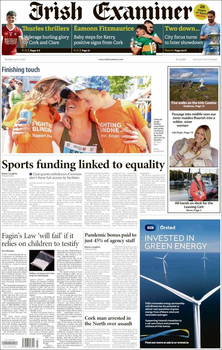 Portada de Irish Examiner (Irlanda)