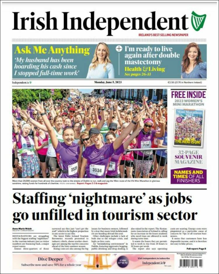 Portada de Irish Independent (Irlanda)