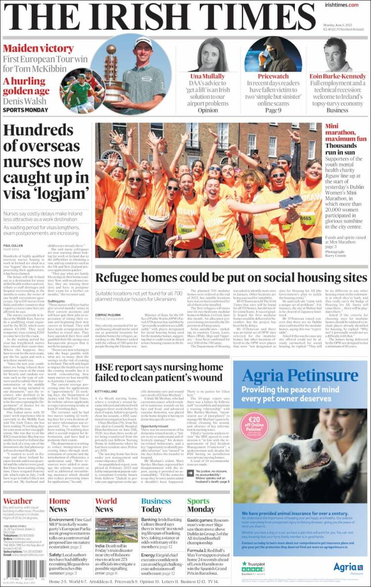 Portada de Irish Times (Irlanda)