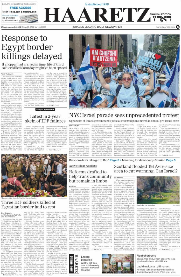 Portada de Haaretz (Israel)