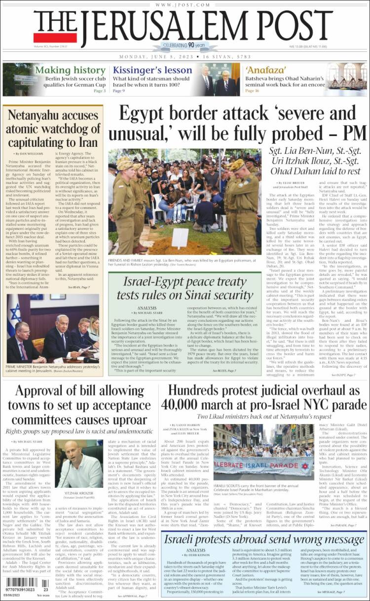 Portada de The Jerusalem Post (Israel)