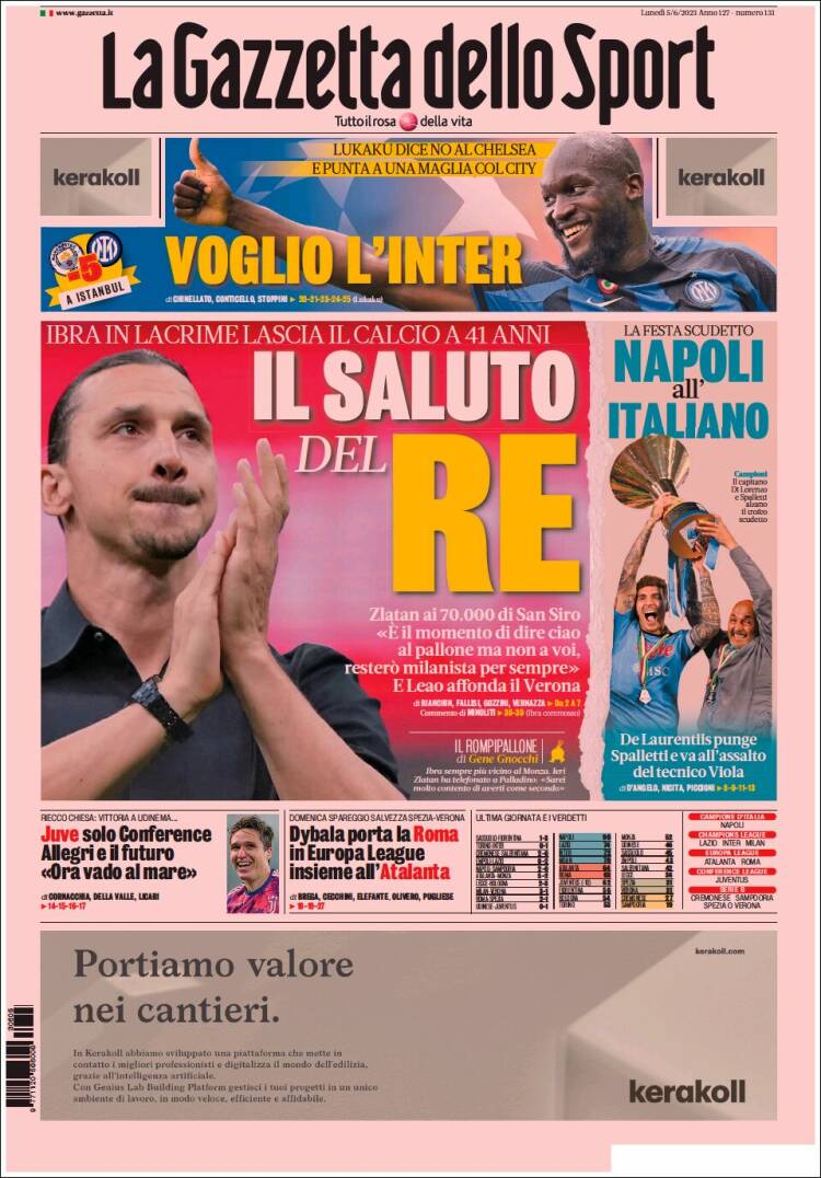 Portada de La Gazzetta dello Sport (Italia)