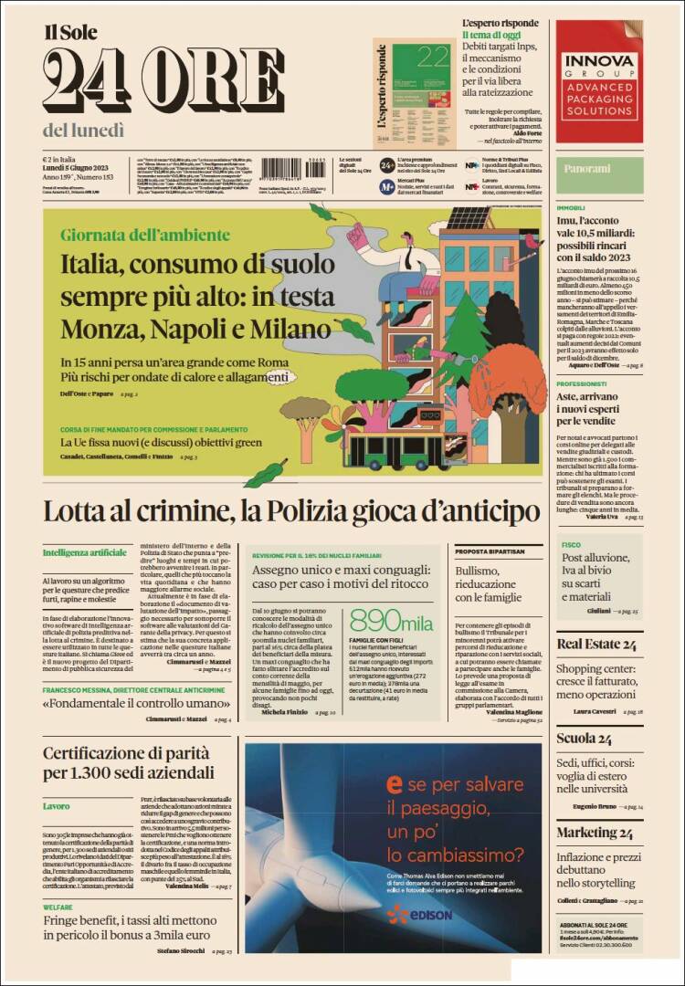 Portada de Il Sole 24 ORE (Italia)