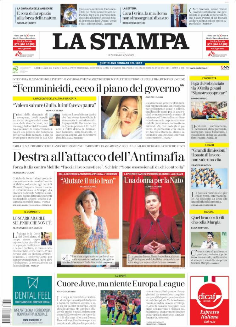 Portada de La Stampa (Italia)