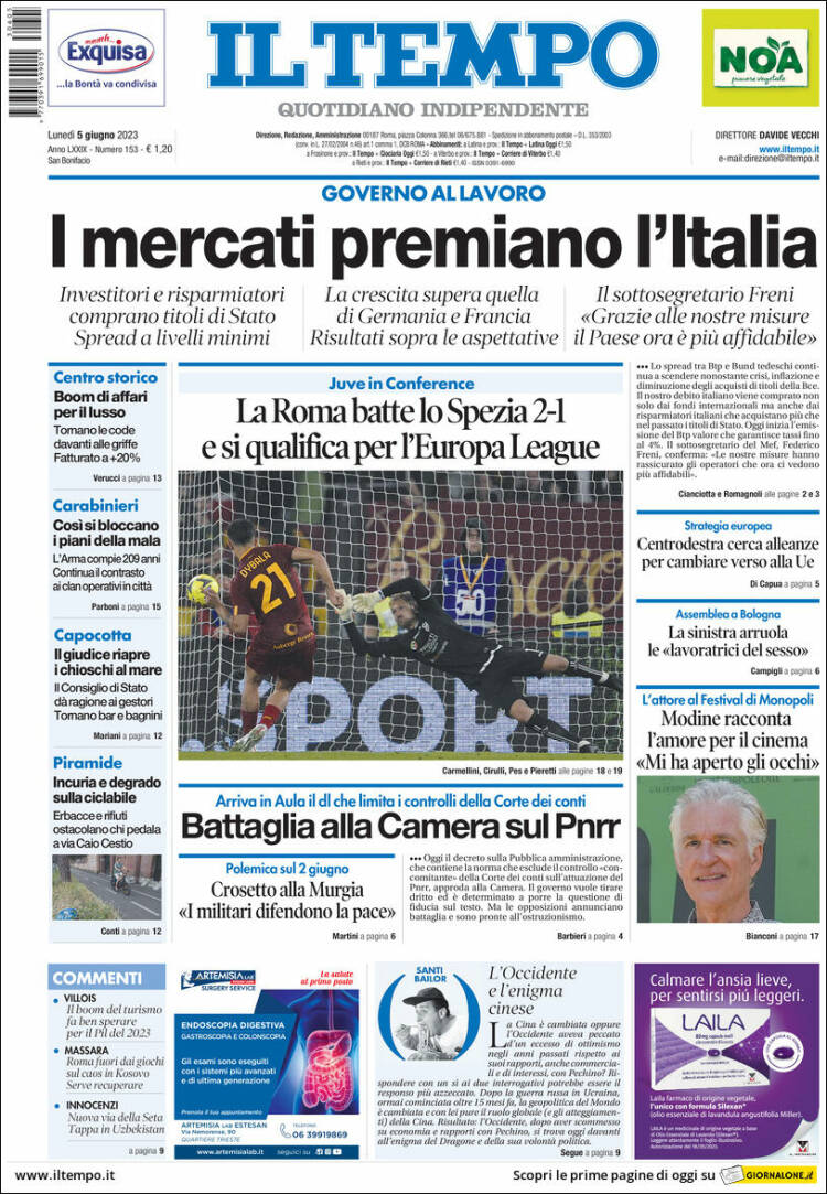Portada de Il Tempo (Italia)