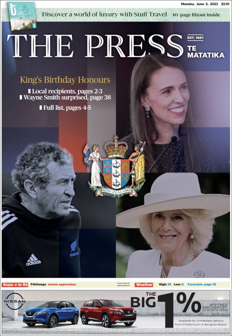 Portada de The Press (Nueva Zelanda)