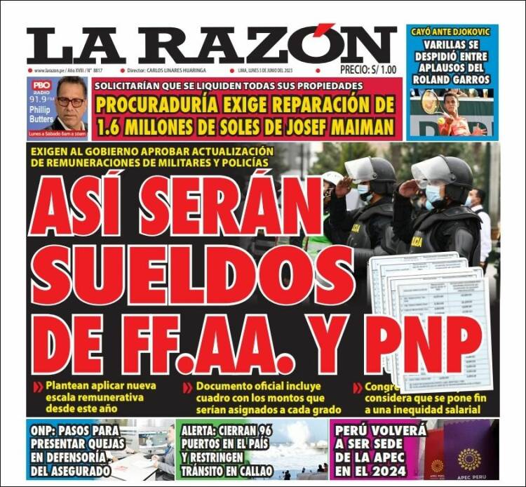 Portada de La Razón (Perú)