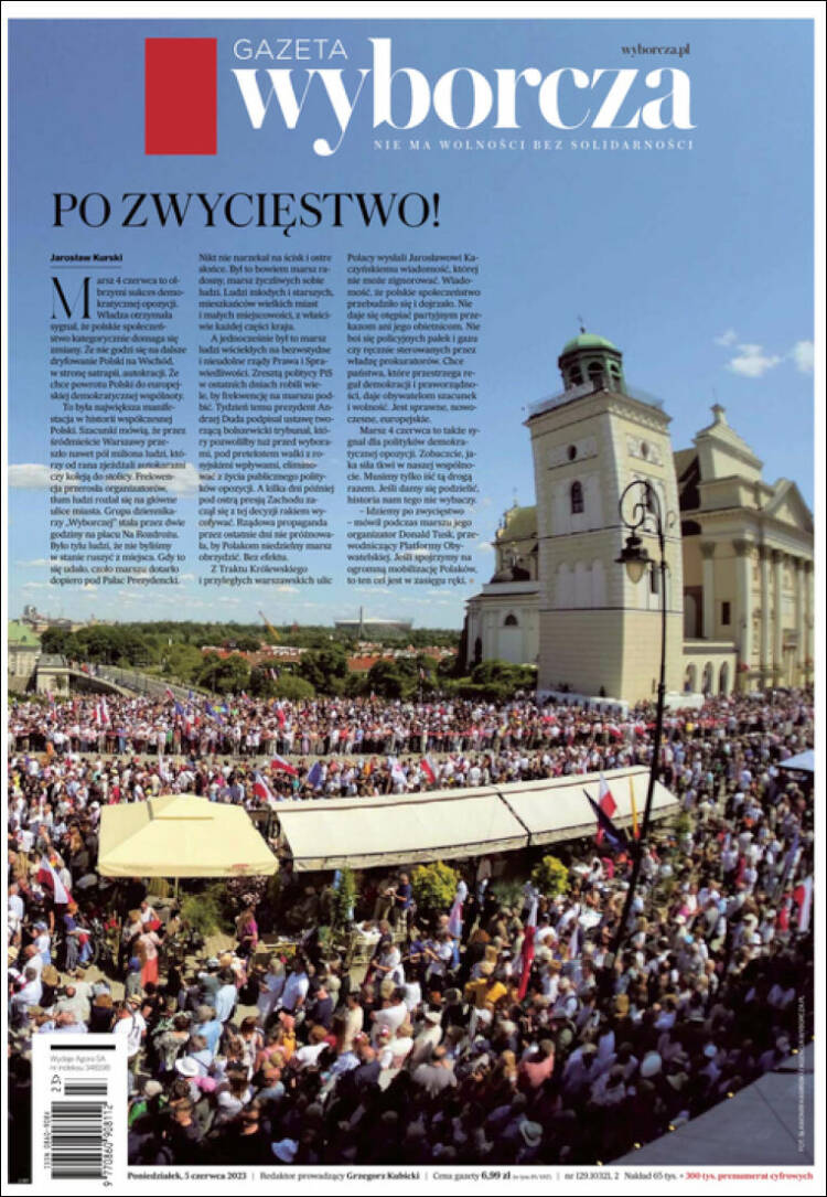 Portada de Gazeta Wyborcza (Polonia)