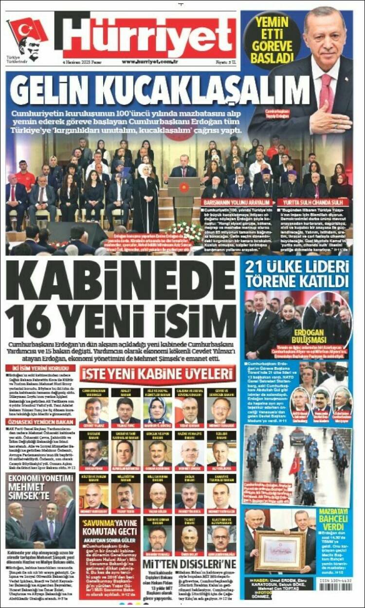 Portada de Hürriyet (Turqu&iacute;a)