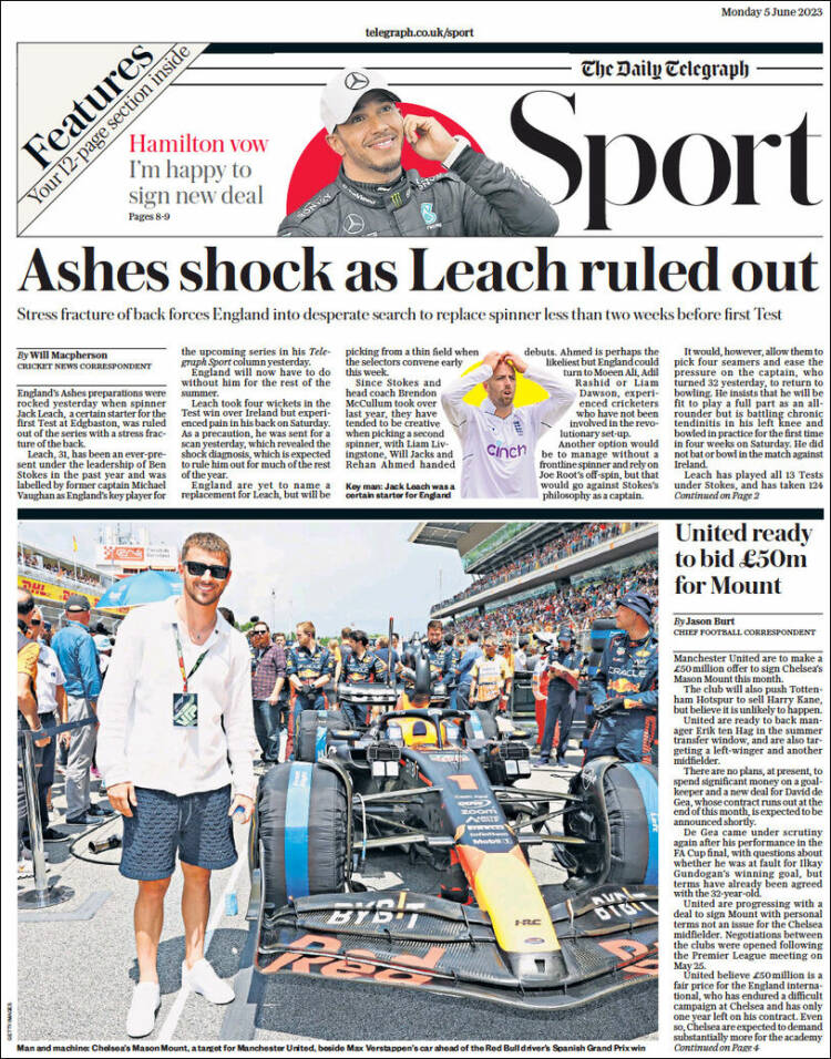 Portada de Telegraph Sport (Reino Unido)