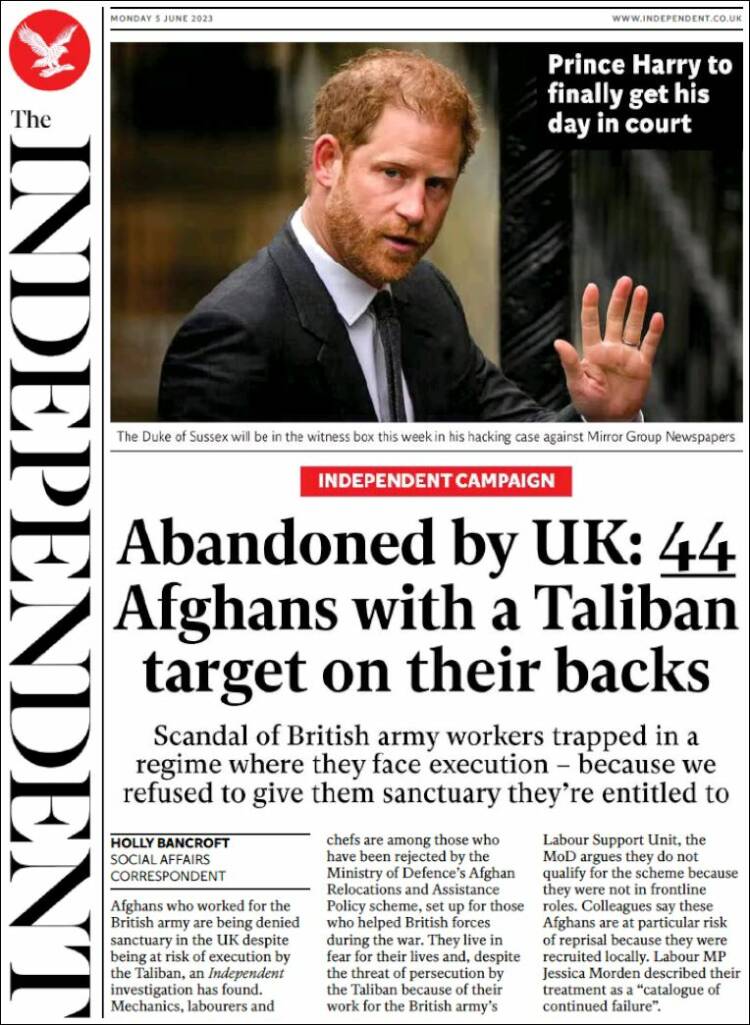 Portada de The Independent (Reino Unido)