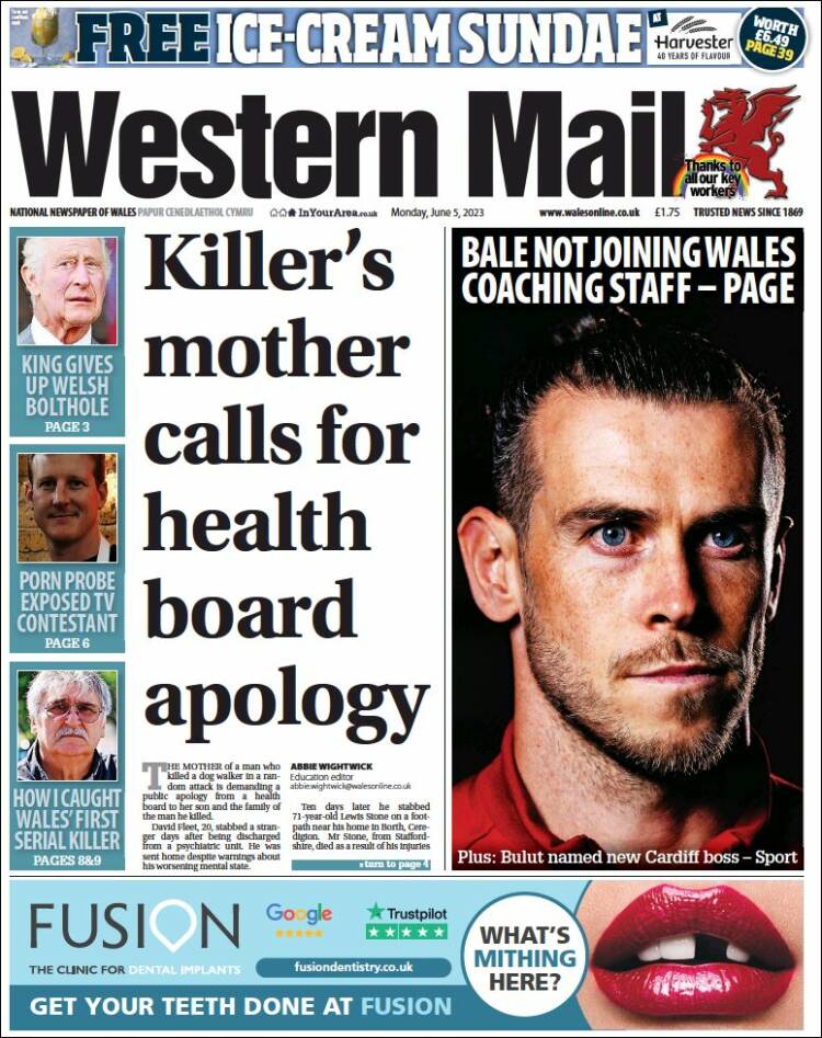 Portada de Western Mail (Reino Unido)