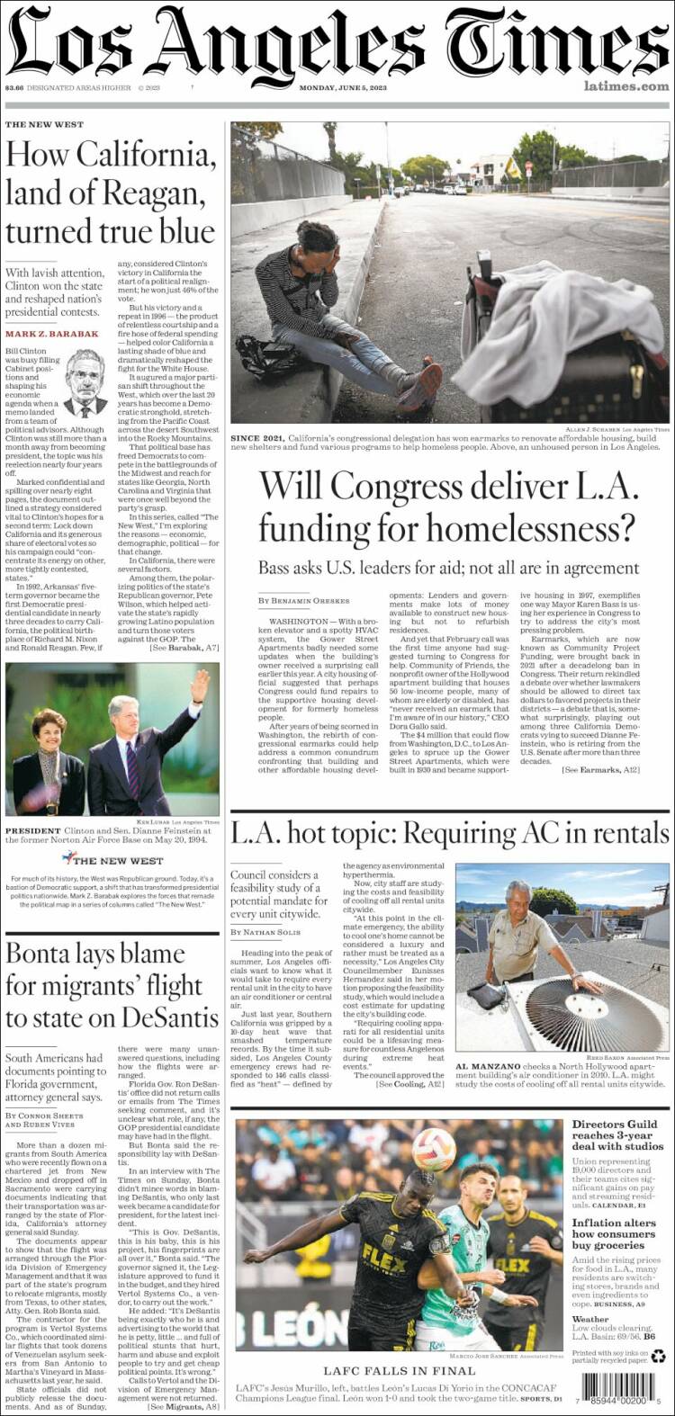 Portada de Los Angeles Times (USA)