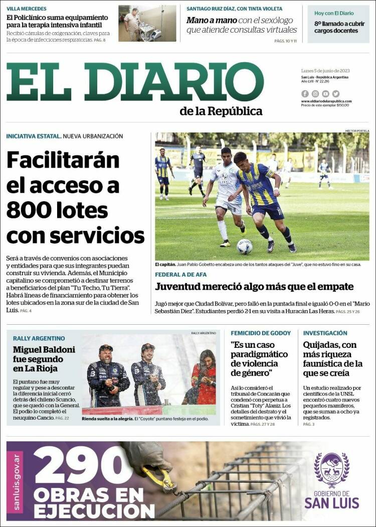 Portada de Diario de la República (Argentina)