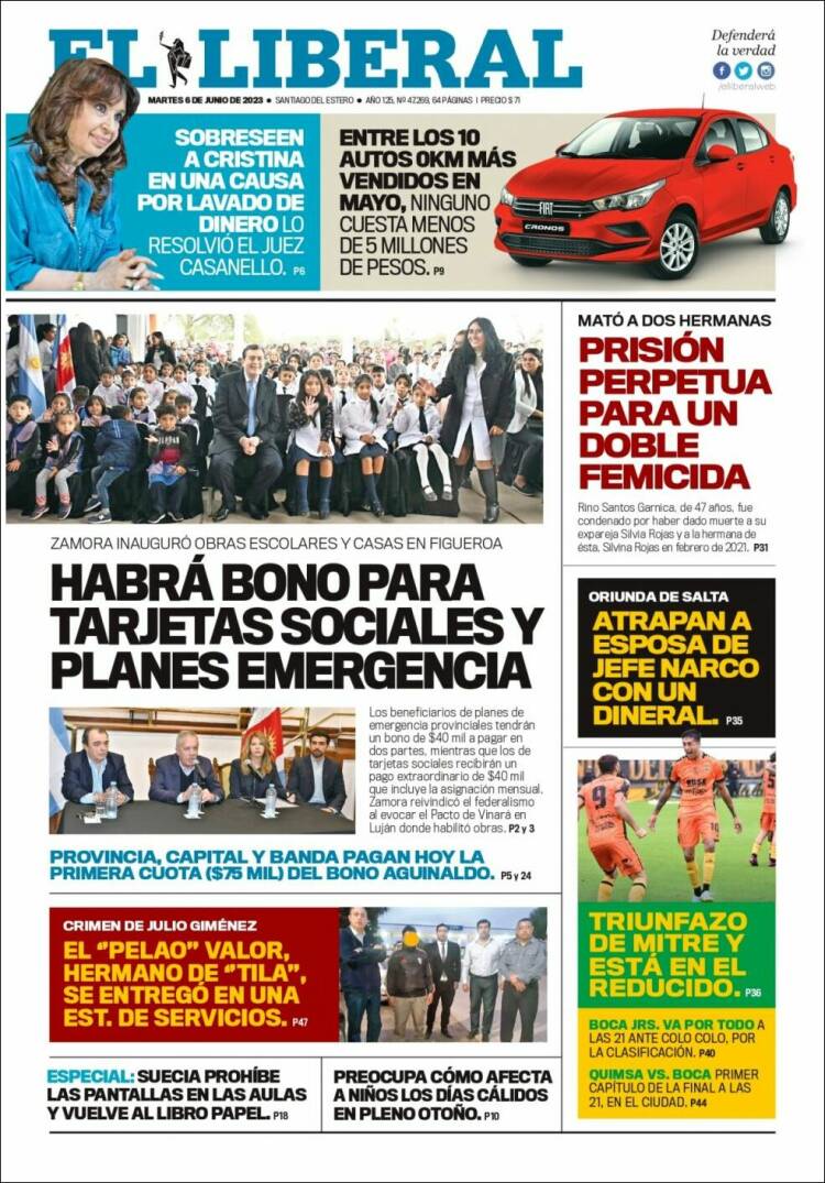Portada de Diario El Liberal (Argentina)
