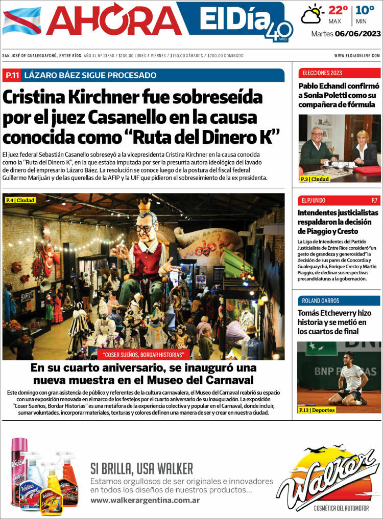 Portada de El Día de Gualeguaychú (Argentina)