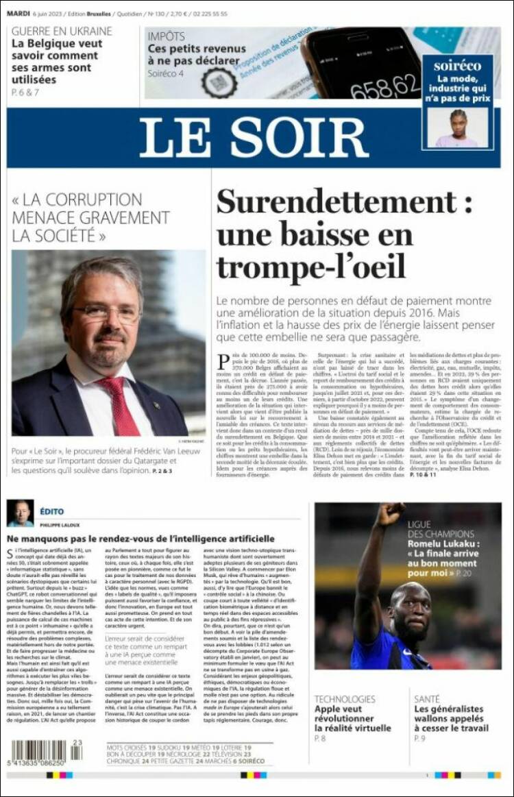 Portada de Le Soir (Belgium)