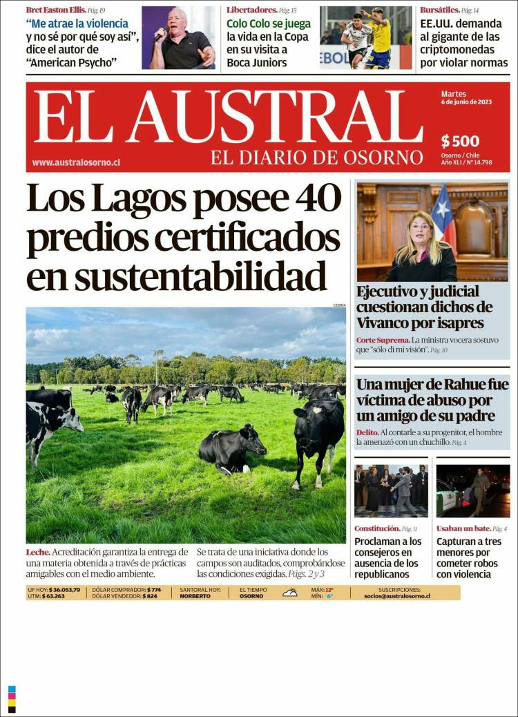 Portada de El Austral de Osorno (Chile)