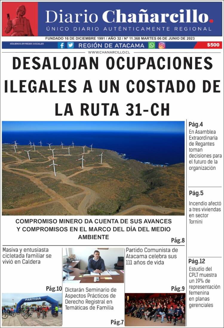 Portada de Diario Chañarcillo (Chile)