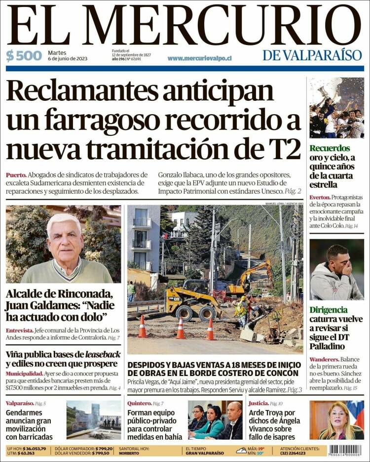 Portada de Mercurio de Valparaiso (Chile)