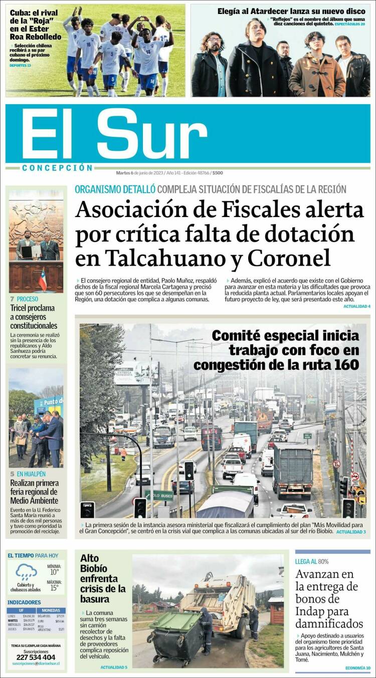 Portada de El Sur (Chile)