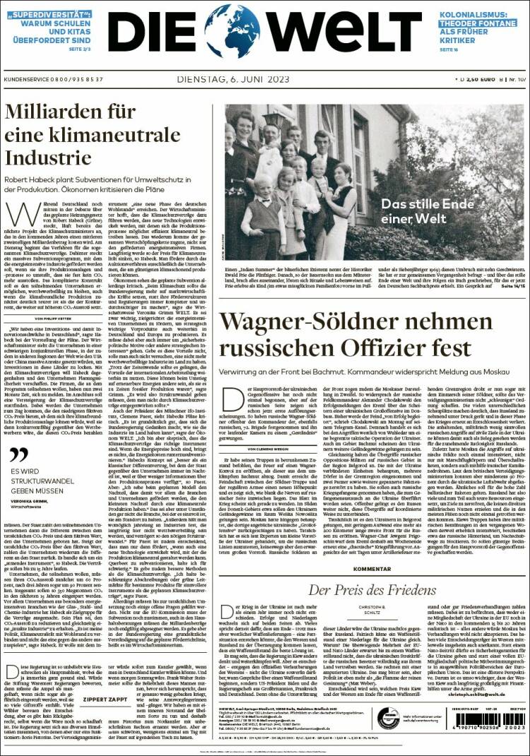 Portada de Die Welt (Germany)