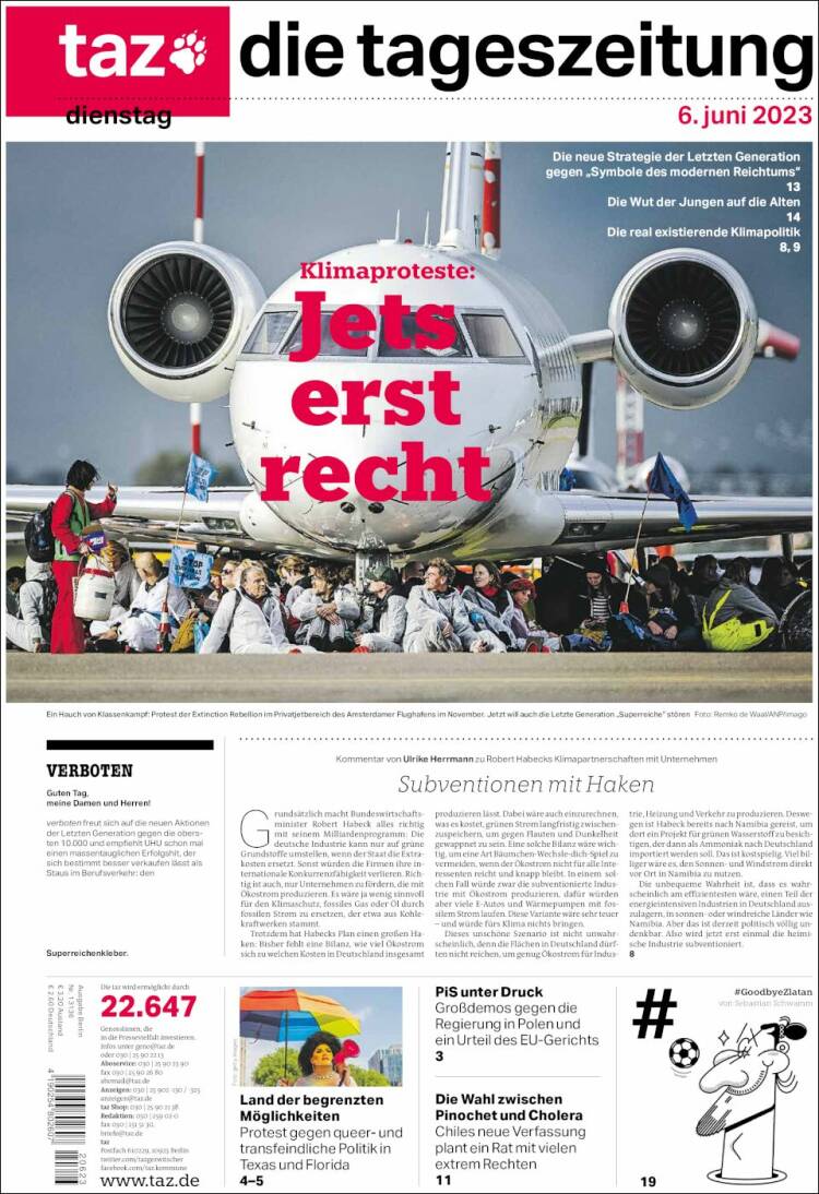 Portada de Die Tageszeitung (Germany)