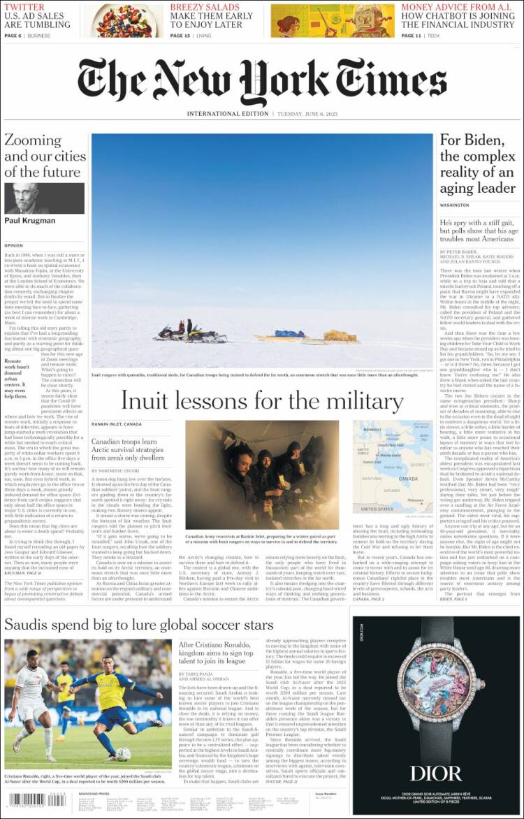 Portada de International New York Times (Europe)