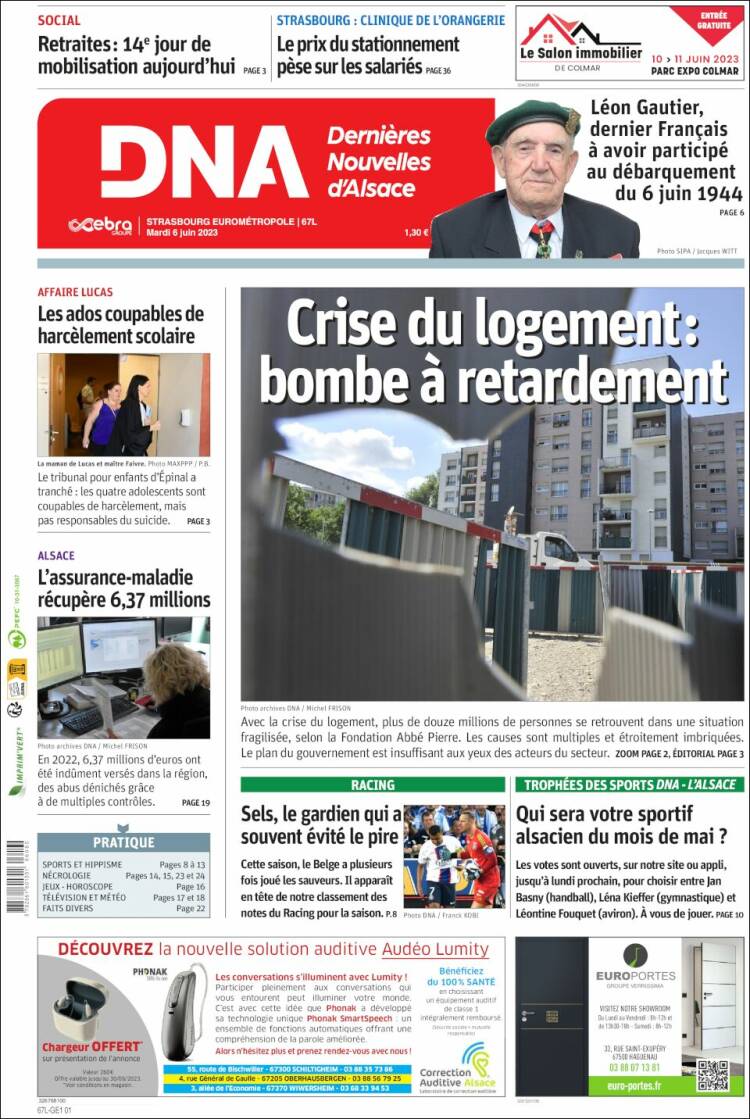 Portada de Les Dernières Nouvelles d'Alsace (France)