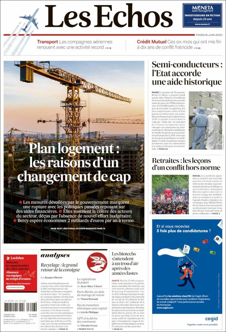 Portada de Les Echos (France)