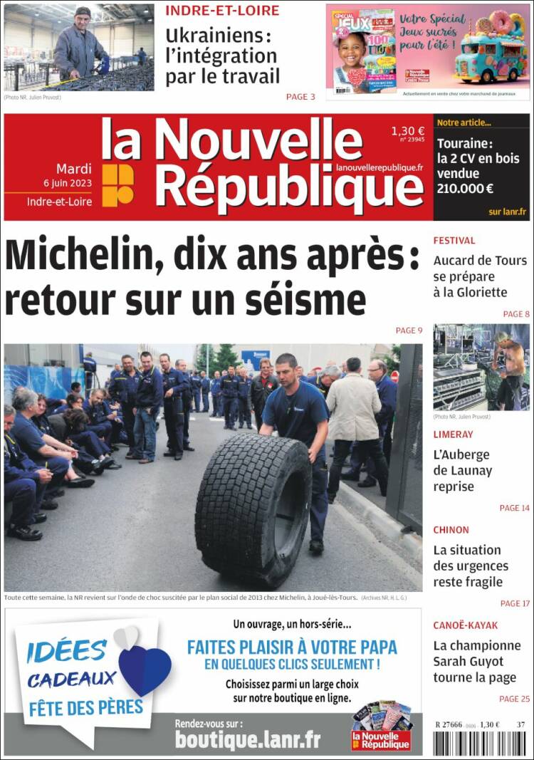 Portada de La Nouvelle Republique (France)