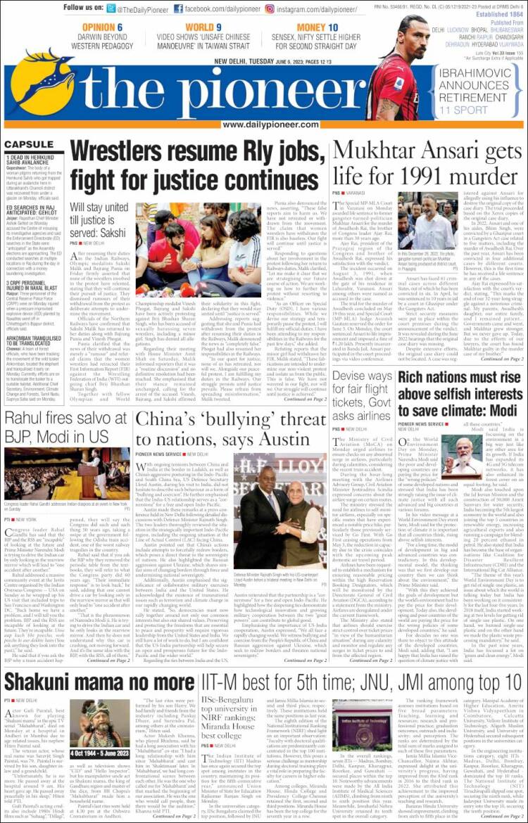 Portada de The Pioneer (India)