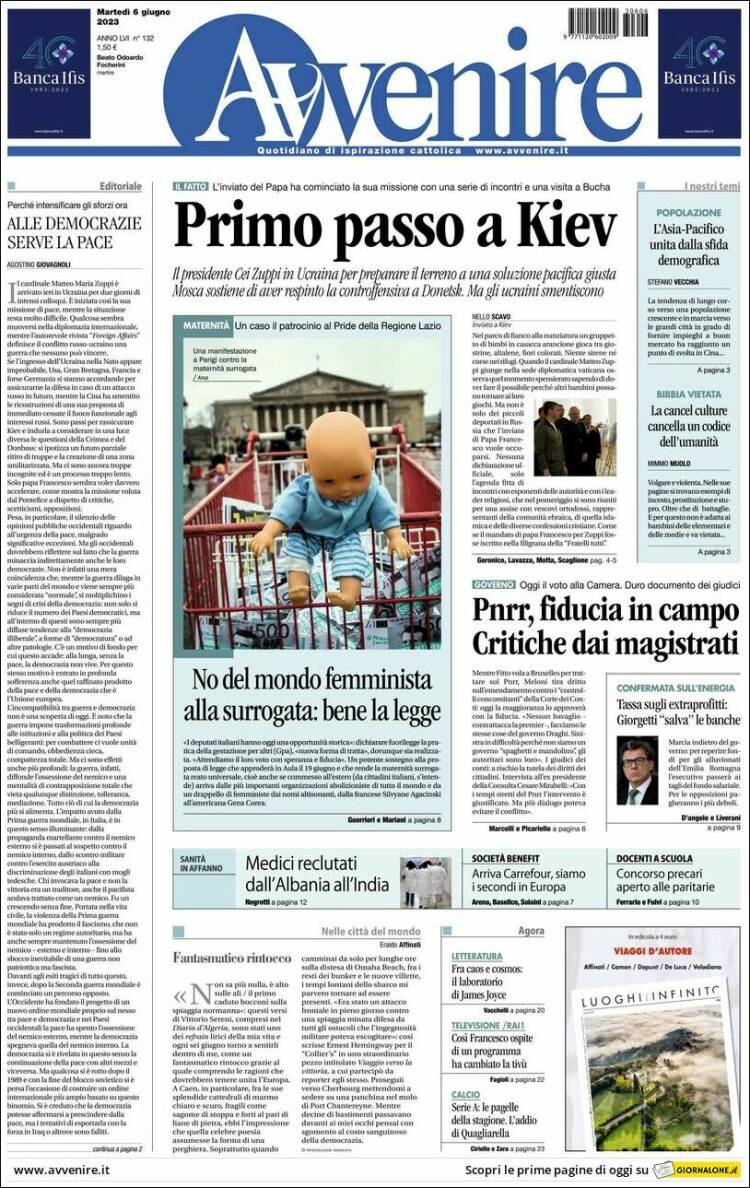 Portada de Avvenire (Italy)
