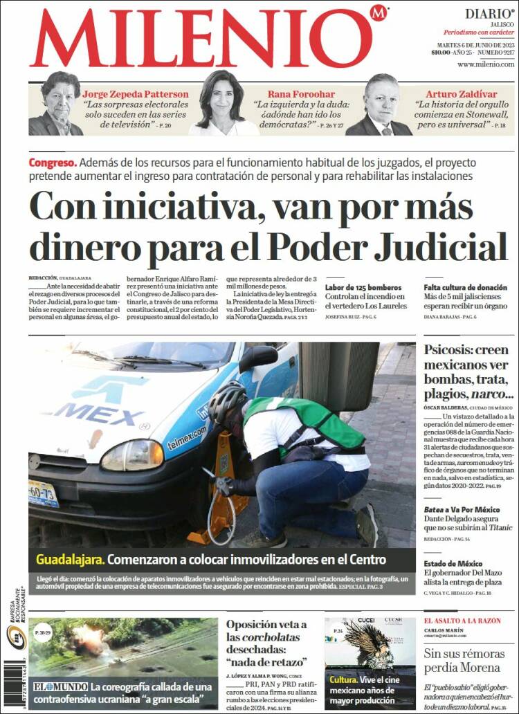 Portada de Milenio - Jalisco (México)