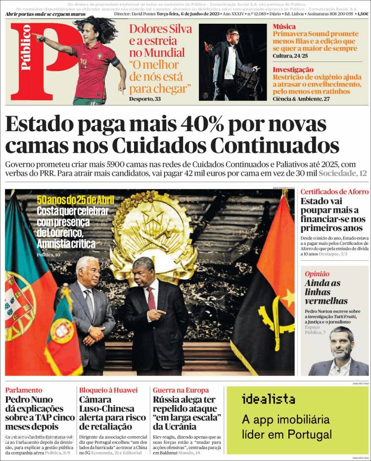 Portada de Público (Portugal)