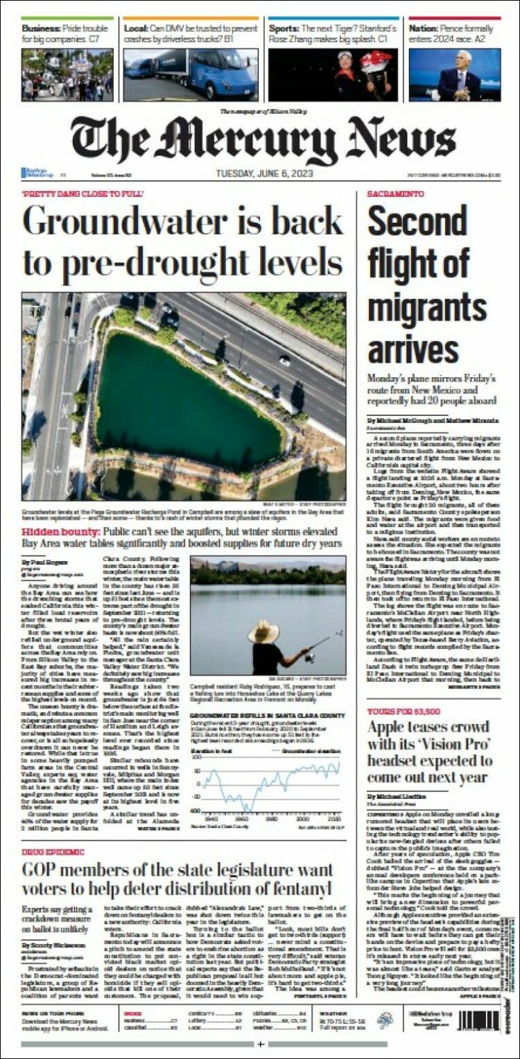 Portada de San Jose Mercury News (USA)