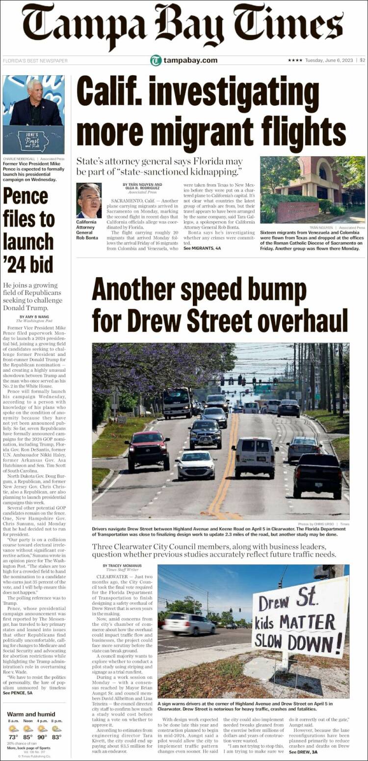 Portada de Tampa Bay Times (USA)