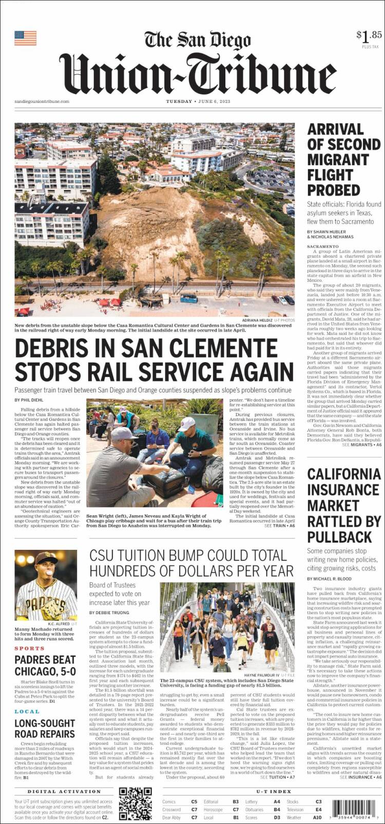 Portada de The San Diego Union-Tribune (USA)