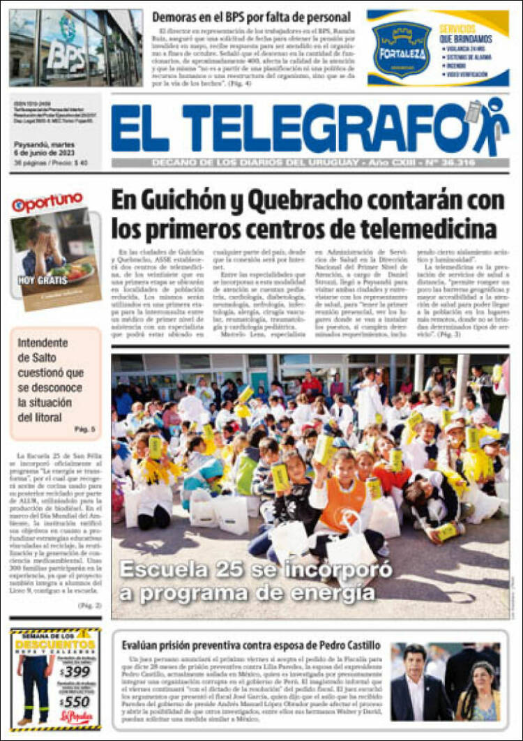 Portada de El Telégrafo (Uruguay)