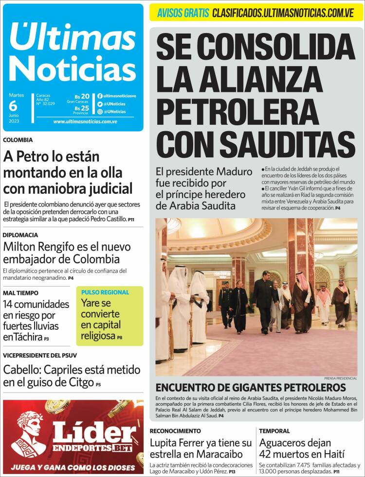 Portada de Últimas Noticias (Venezuela)