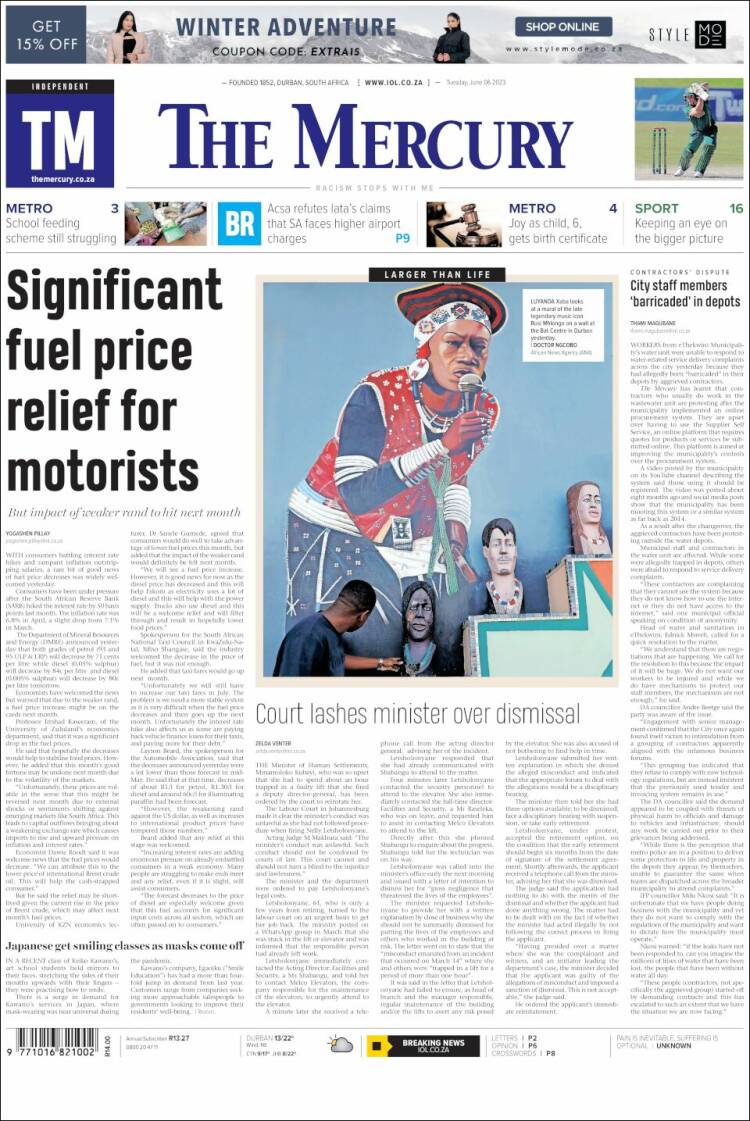 Portada de The Mercury (South Africa)