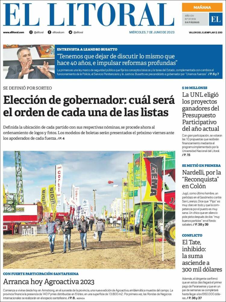 Portada de Diario El Litoral (Argentina)