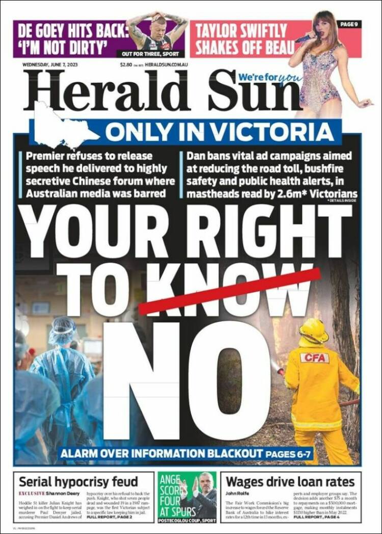 Portada de Herald Sun (Australia)