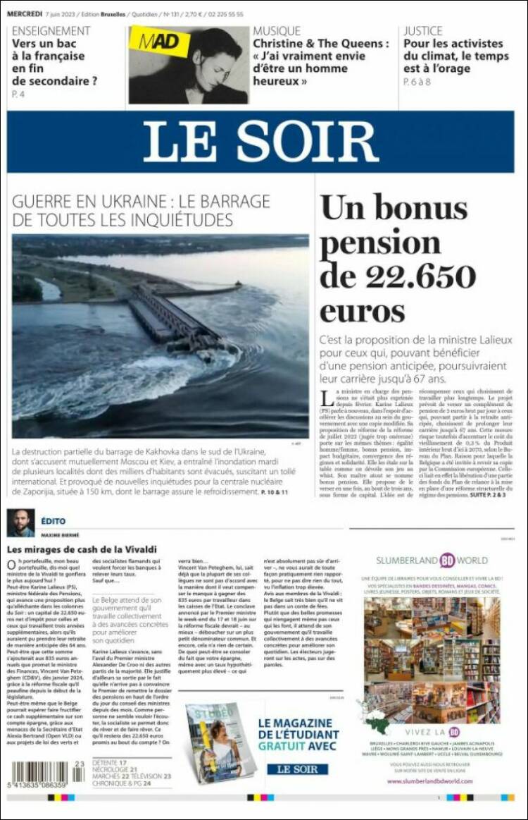 Portada de Le Soir (Belgium)