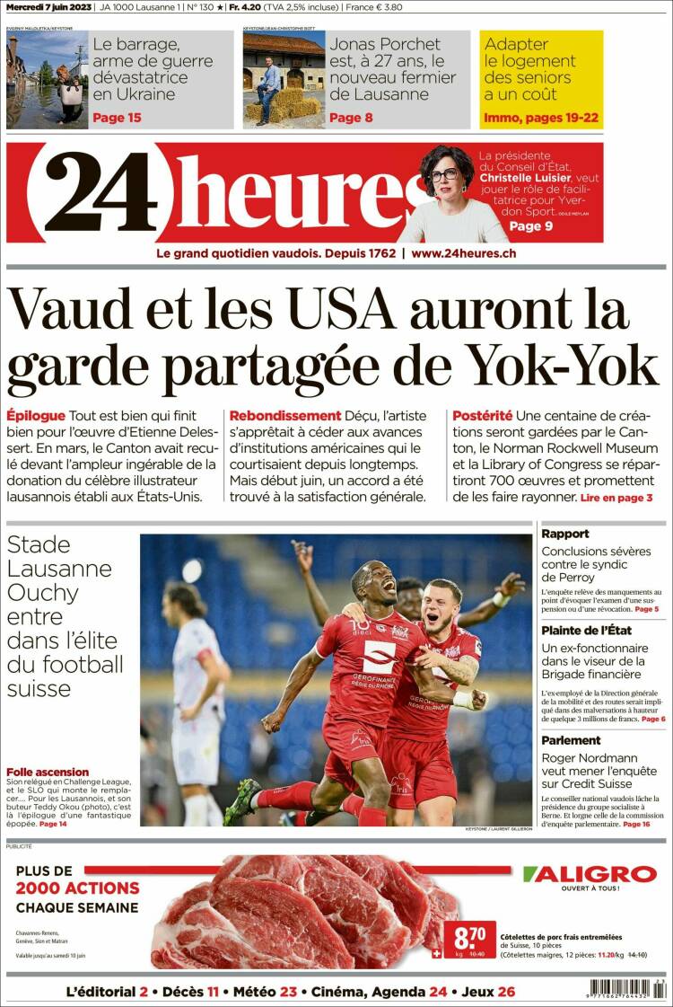 Portada de 24 Heures (Switzerland)